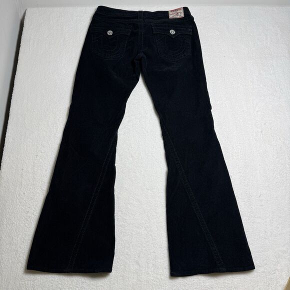True Religion Womens Joey Big T Corduroy Flare Jeans Pants Size 31 Black Y2K - Picture 3 of 9